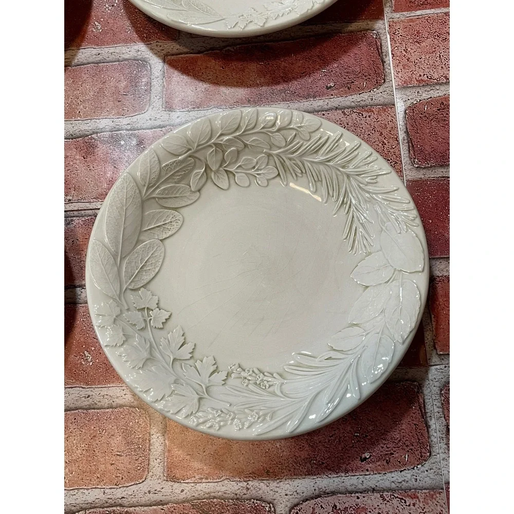 Williams Sonoma Herb Pasta bowl Set of 4 Embossed Botanical Cream Italy